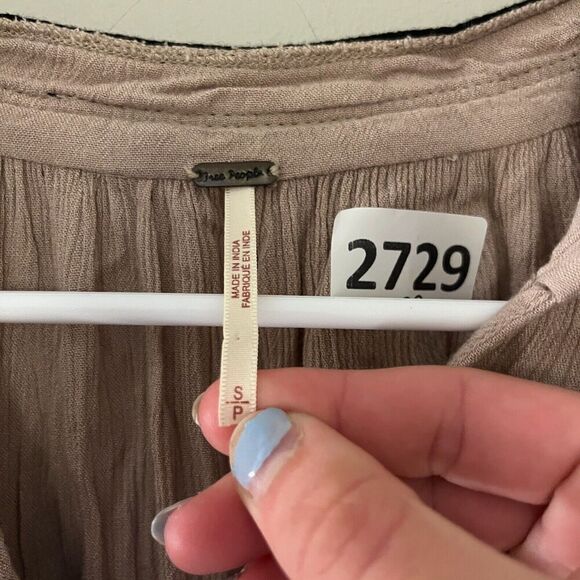 Free People Womens Brown Black Tunic Shift Dress Small Tassel Boho Beige - Picture 2 of 8